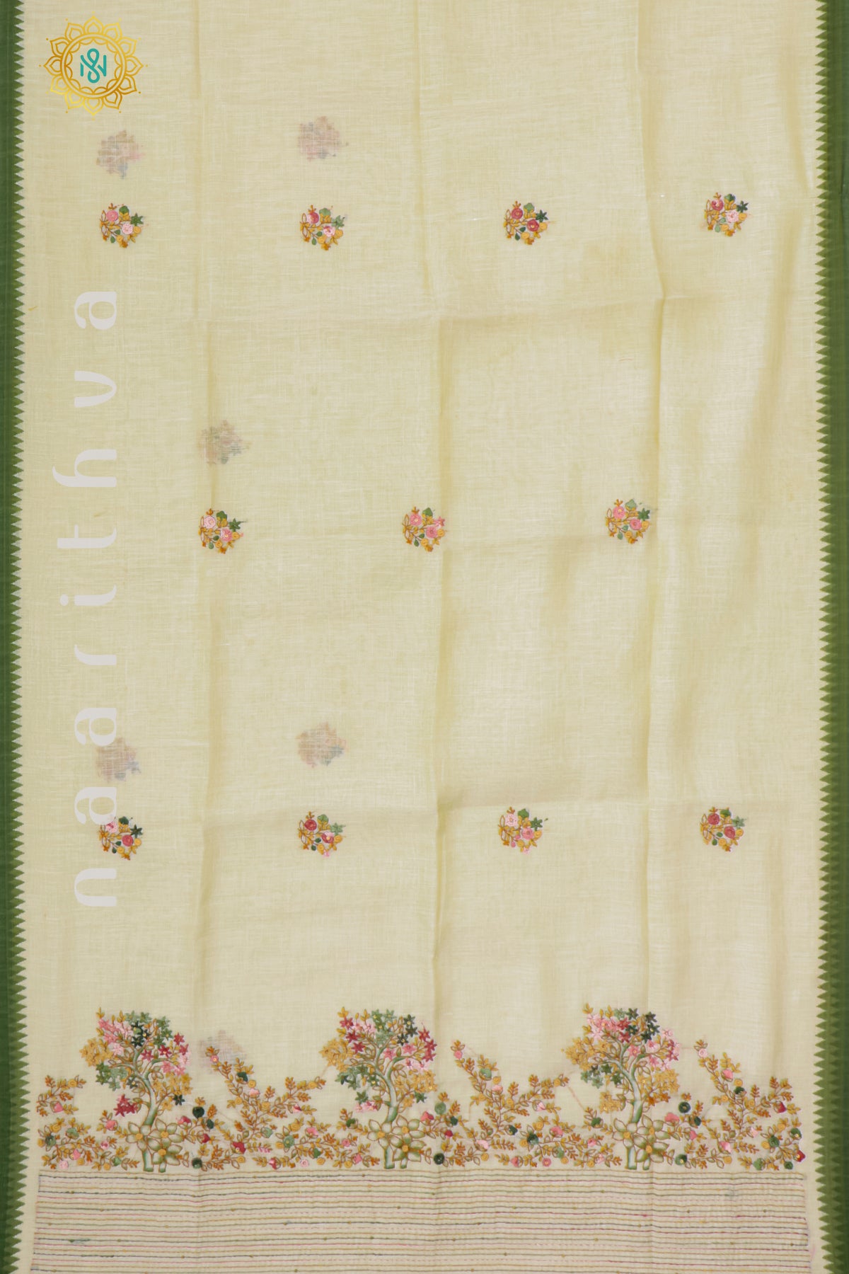 OFF WHITE WITH GREEN - LINEN TISSUE