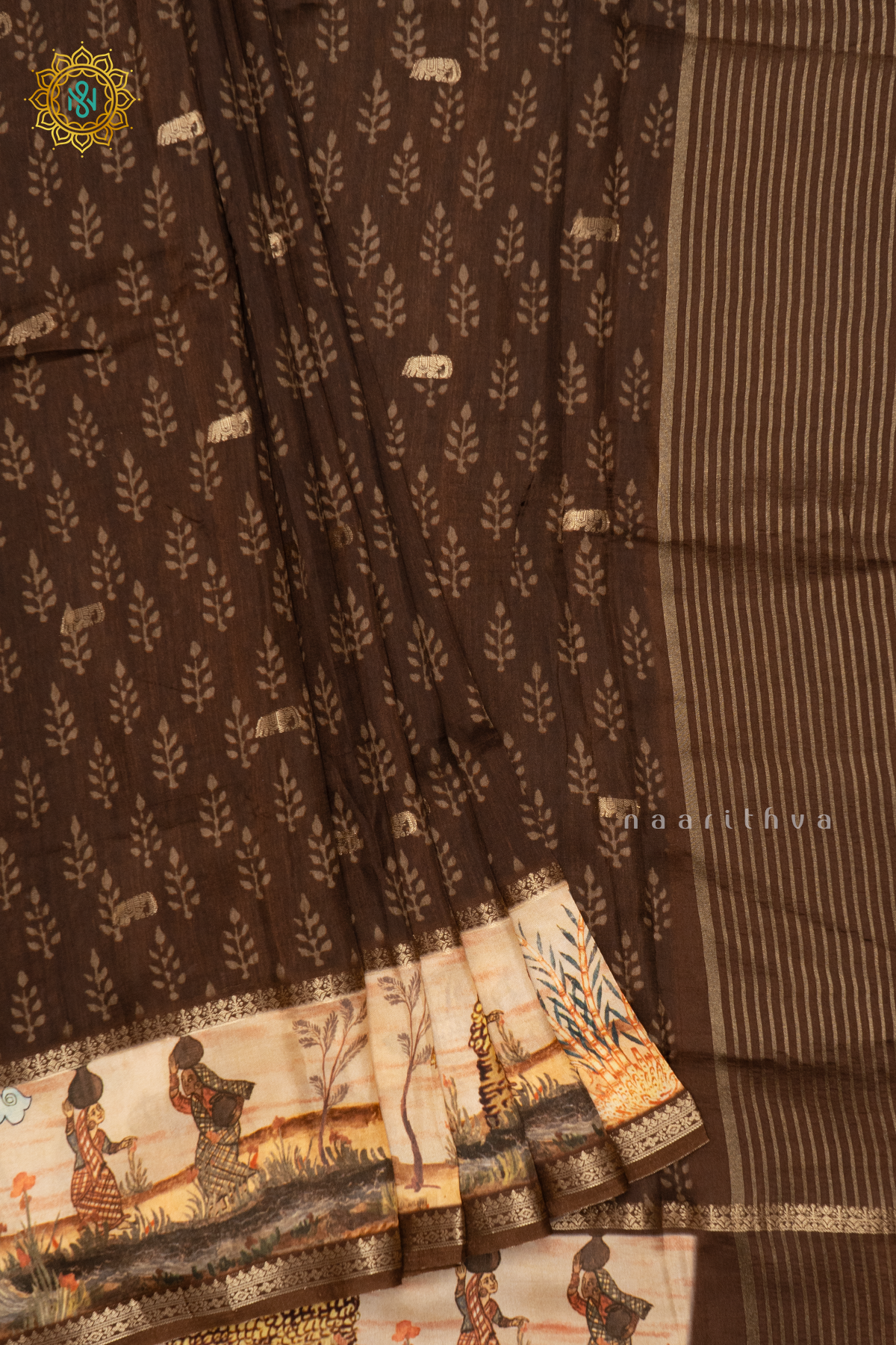 BROWN WITH BEIGE - SEMI CREPE SILK