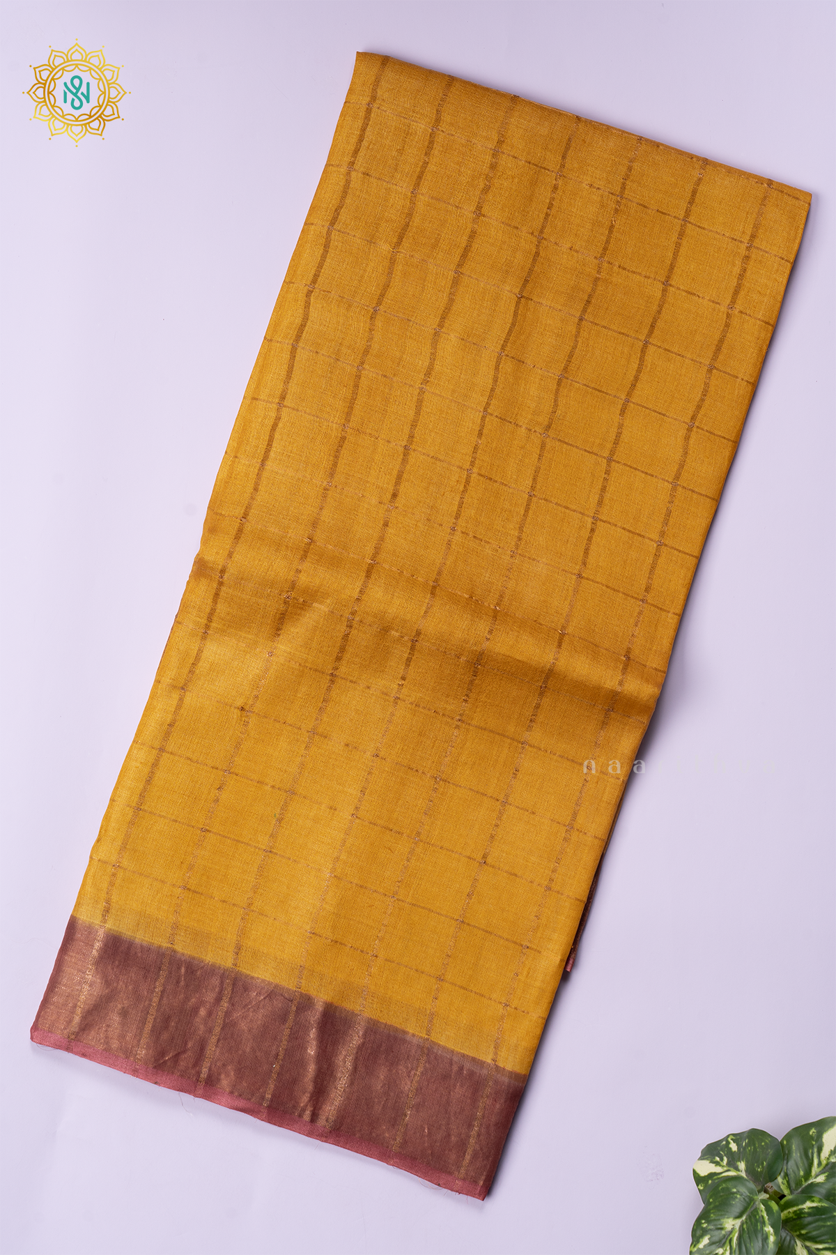 MUSTARD WITH DARK PEACH - PURE TUSSAR SILK