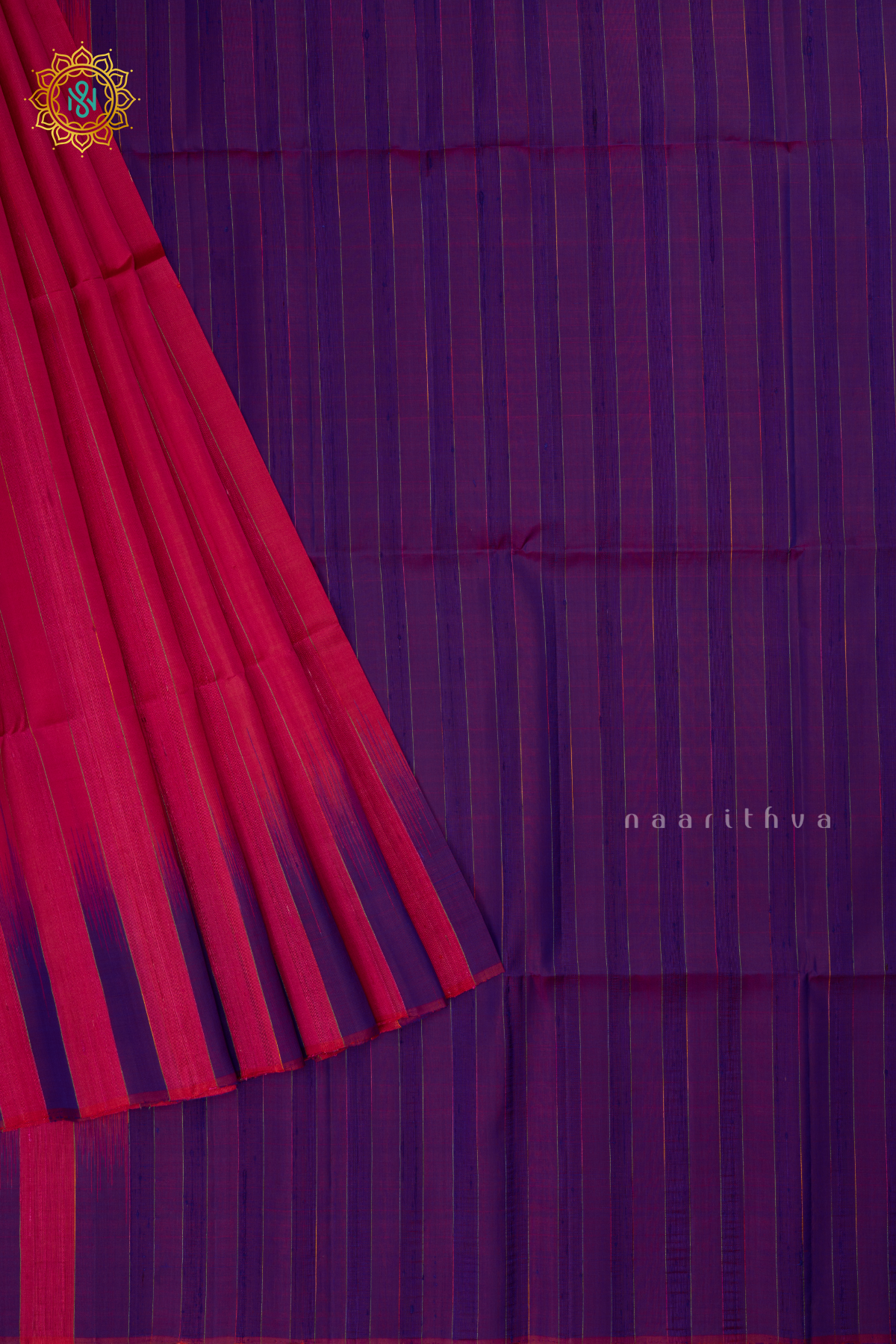 Pink with Purple Pure Kanjivaram Soft Silk Saree With Plain Body And Contrast Temple Rising Border, Pallu