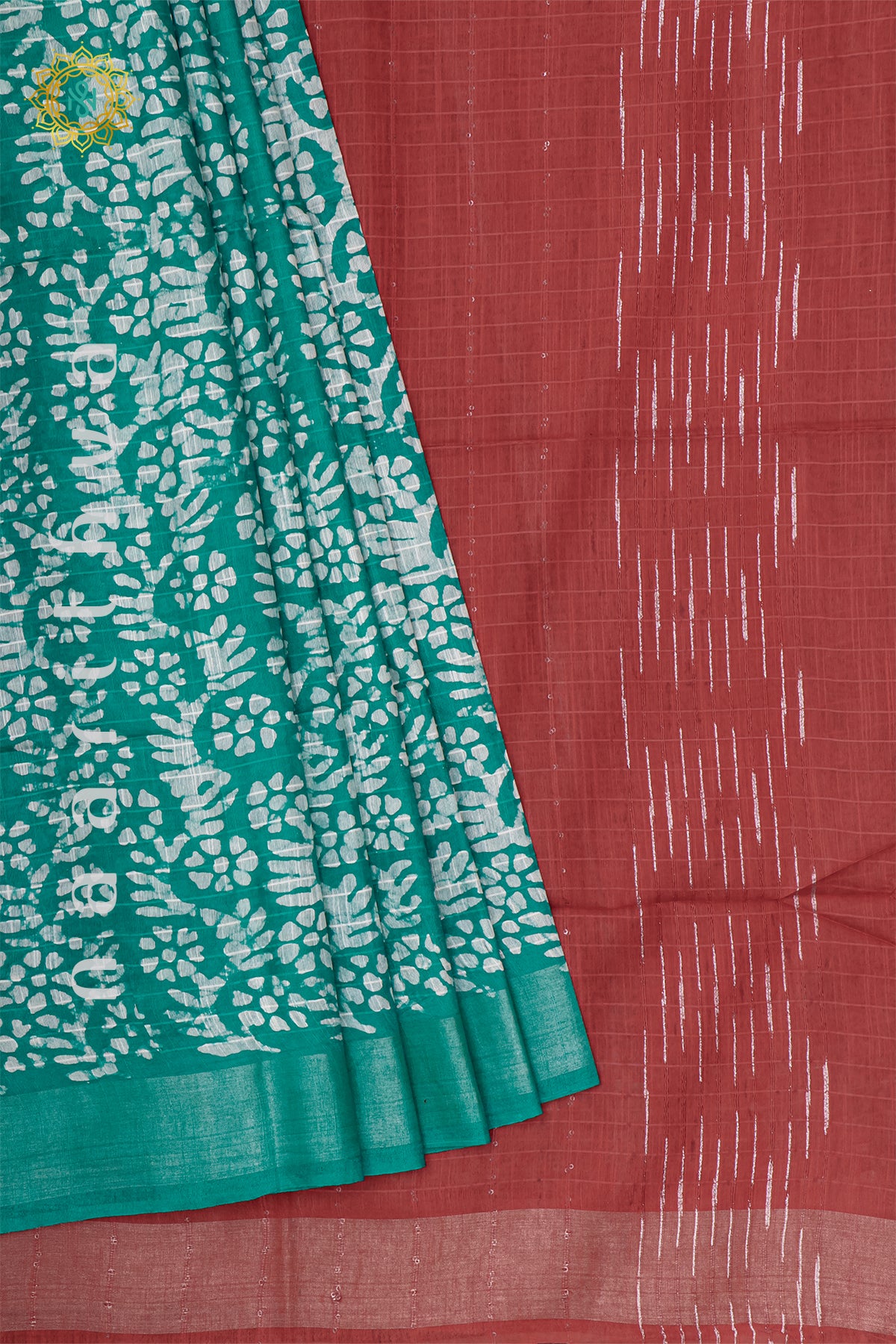 AQUA GREEN WITH RUST ORANGE - SLUB COTTON
