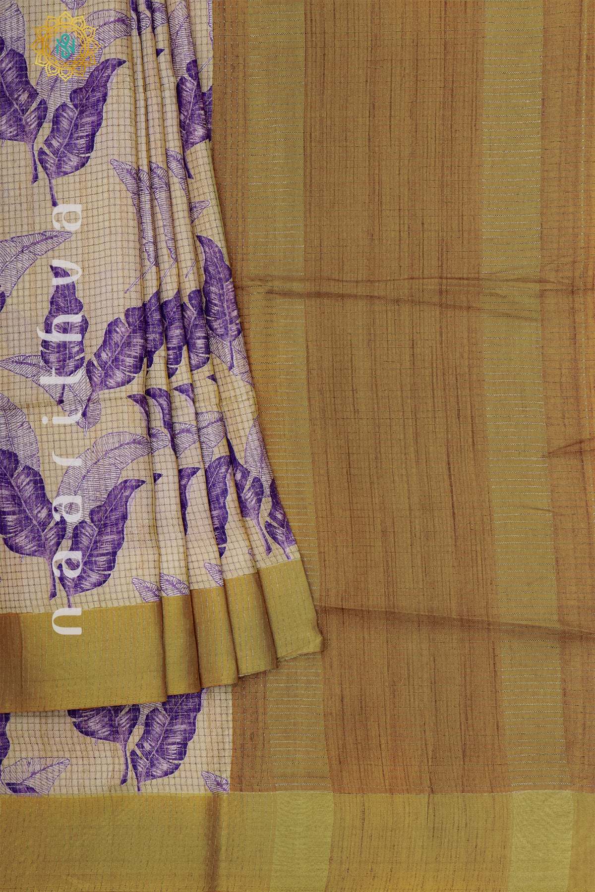 BIEGE WITH RUST ORANGE - SEMI TUSSAR SILK