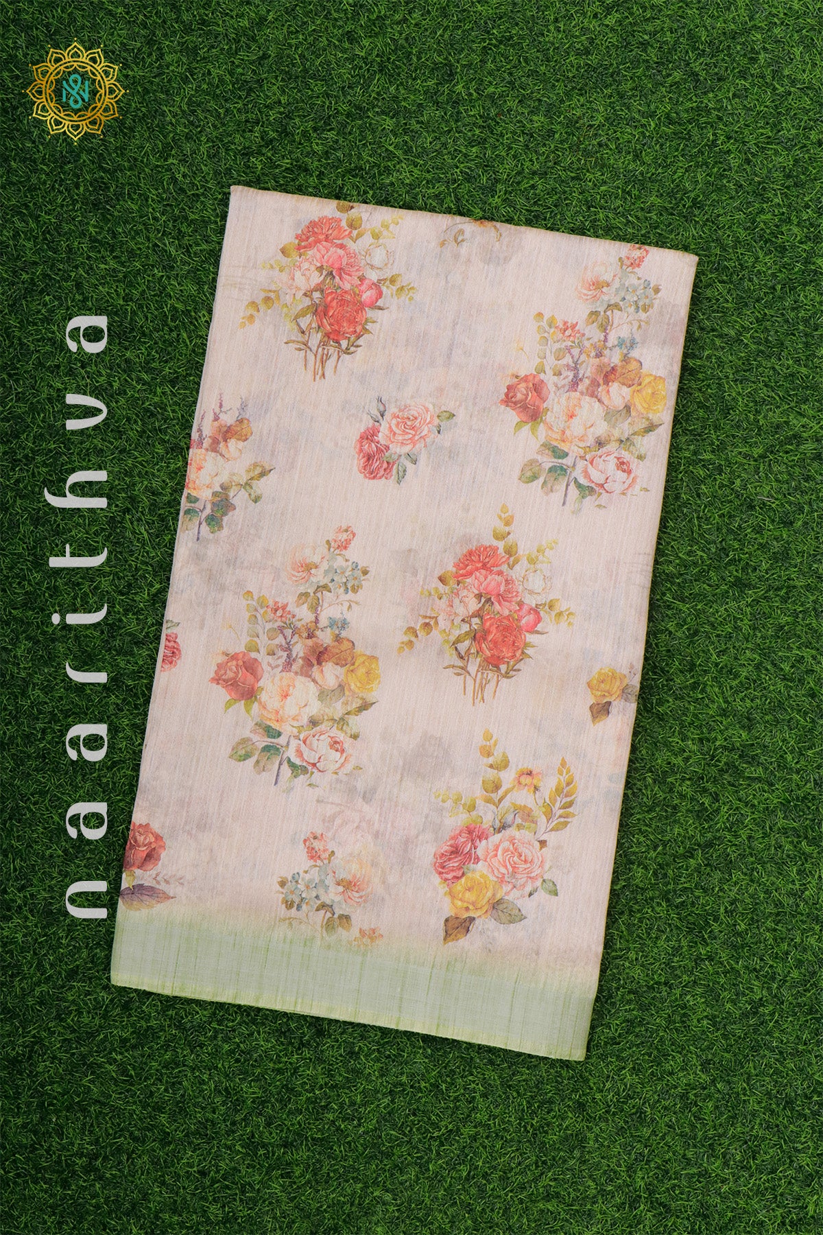 PEACH WITH GREEN - JUTE COTTON