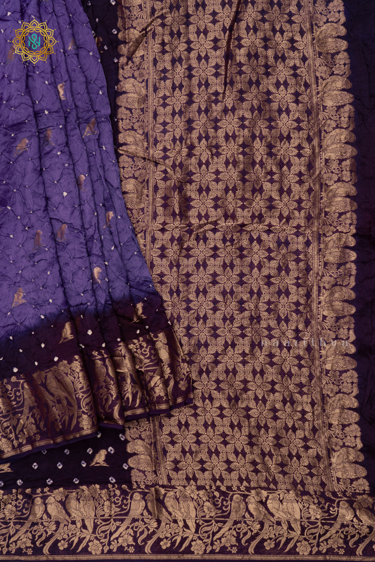 LAVENDER WITH PURPLE - SEMI TUSSAR WITH BANDHINI TIE & DYE