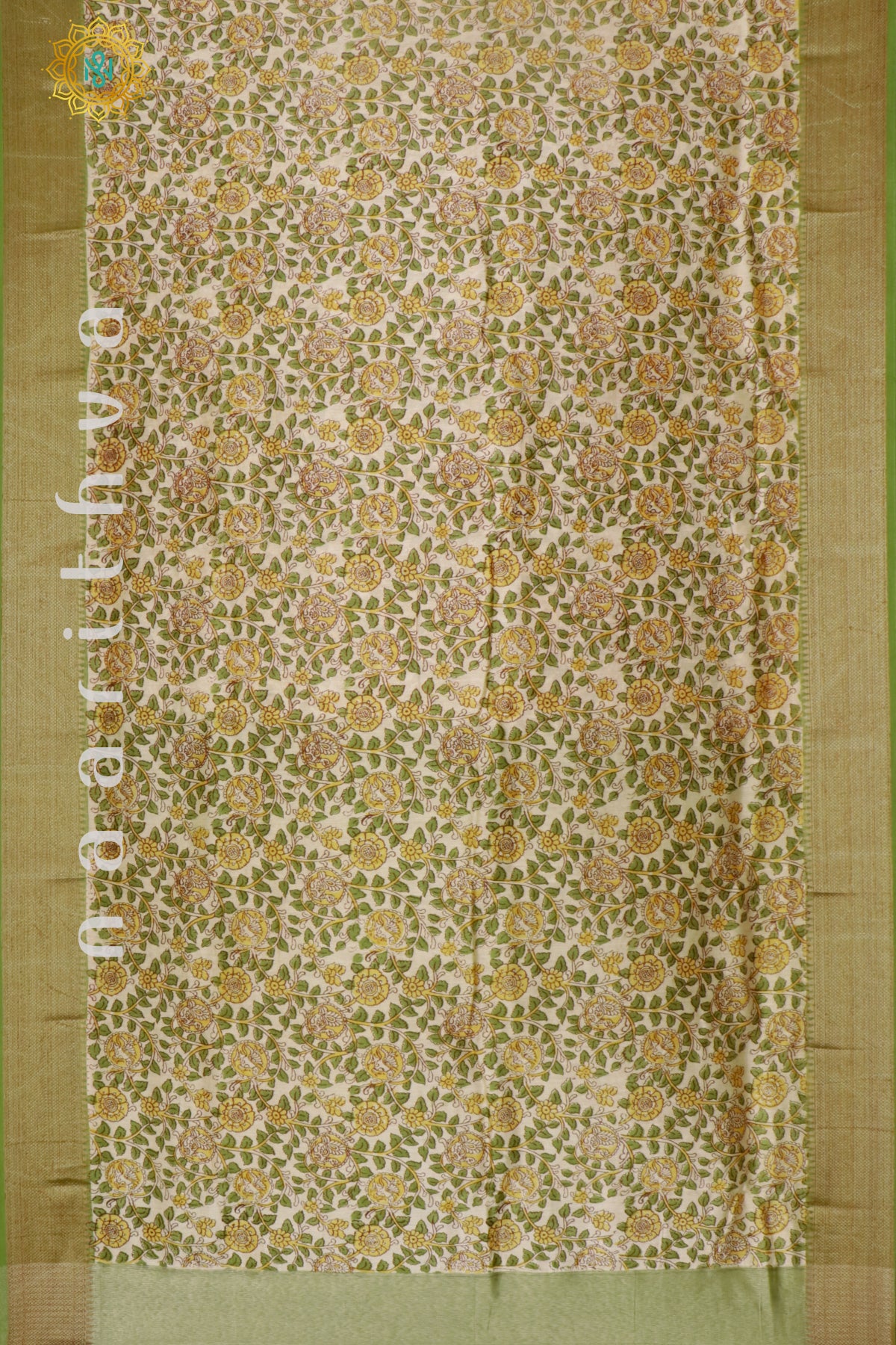 YELLOW WITH GREEN - CHANDERI SILK COTTON