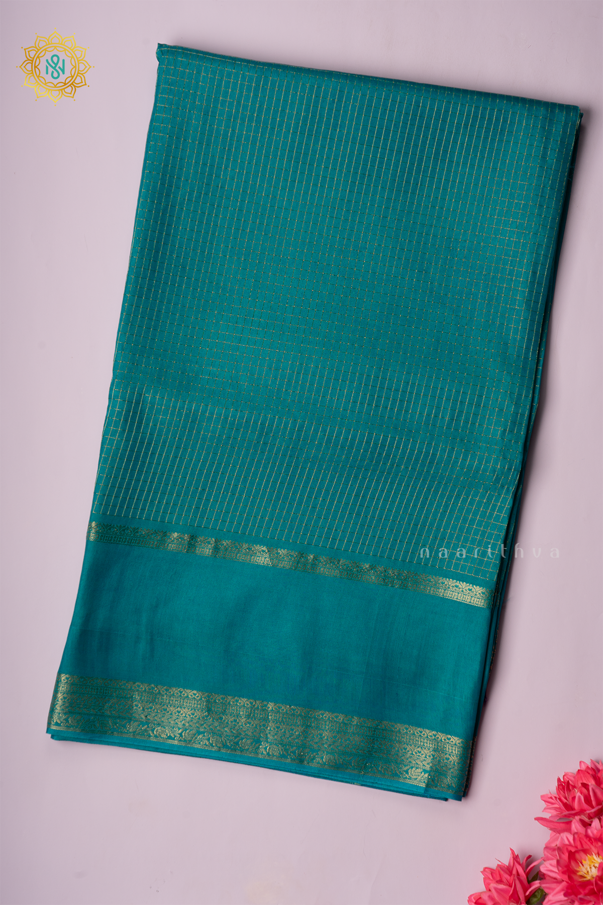 AQUA GREEN WITH PURPLE - SEMI CREPE SILK