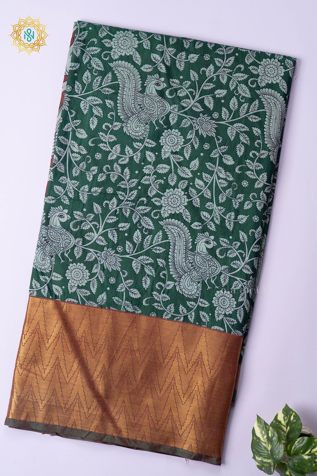 GREEN WITH MAROON - SEMI SILK WITH PATOLA PRINTS