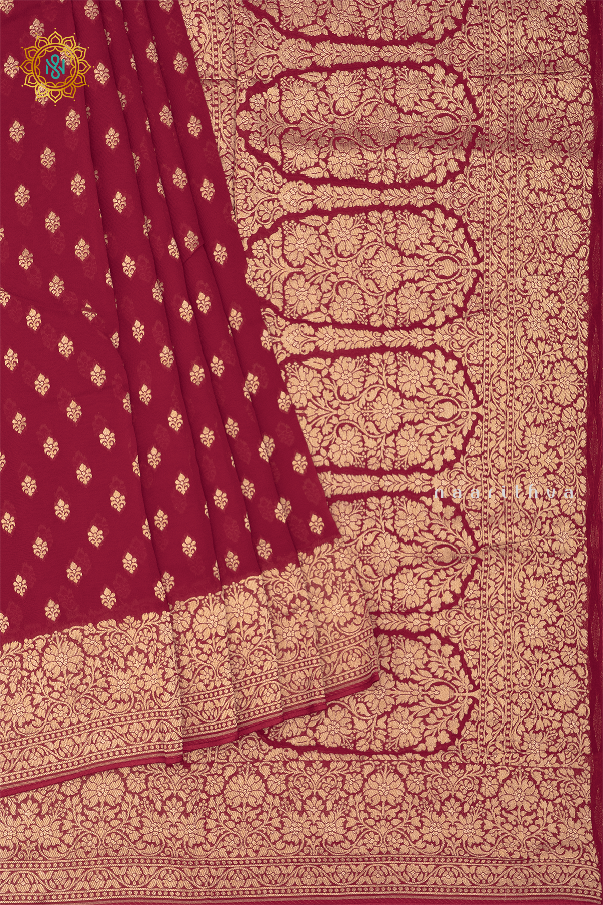 RED WITH GREEN - SEMI GEORGETTE