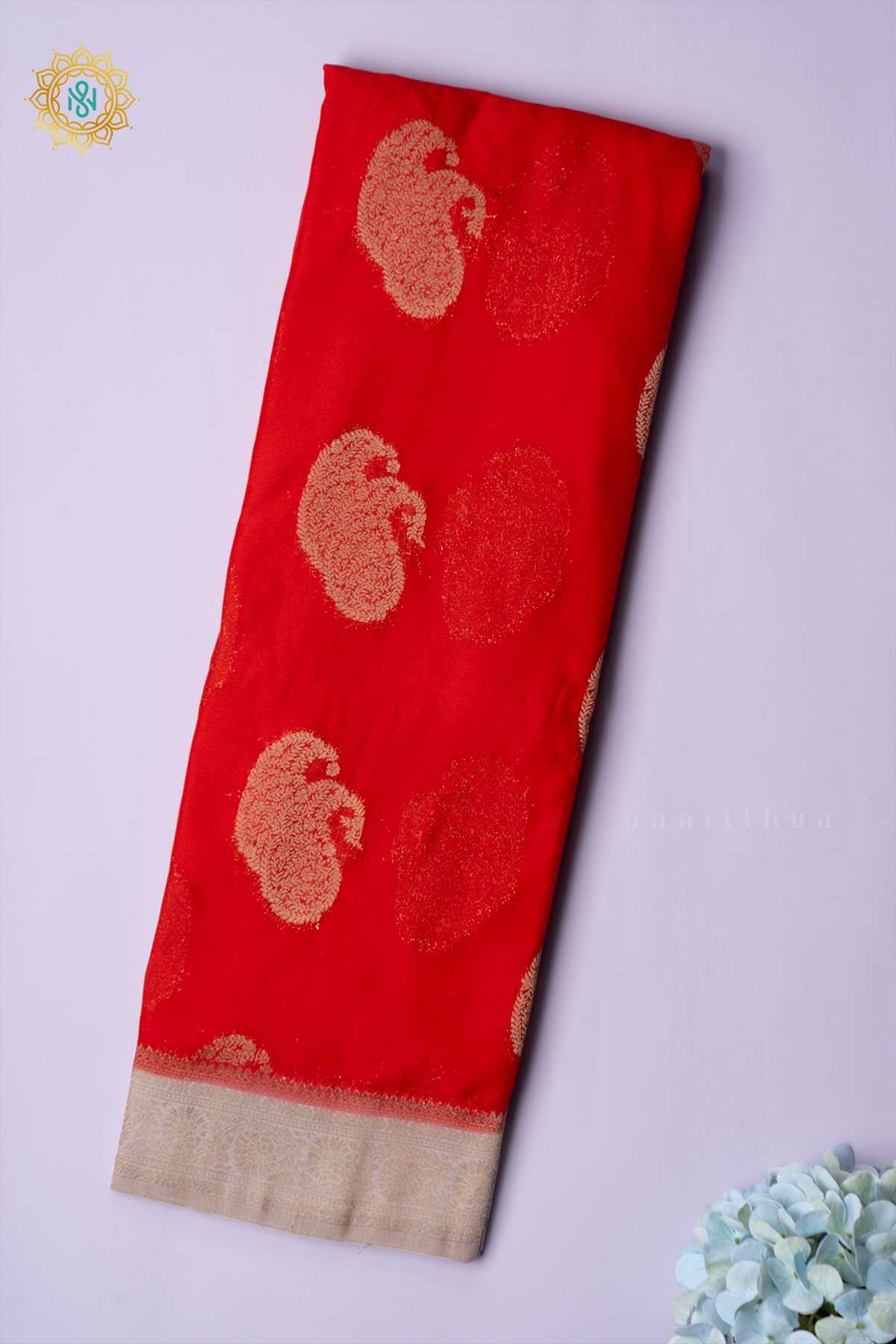 RED WITH OFF WHITE - SEMI CREPE GEORGETTE