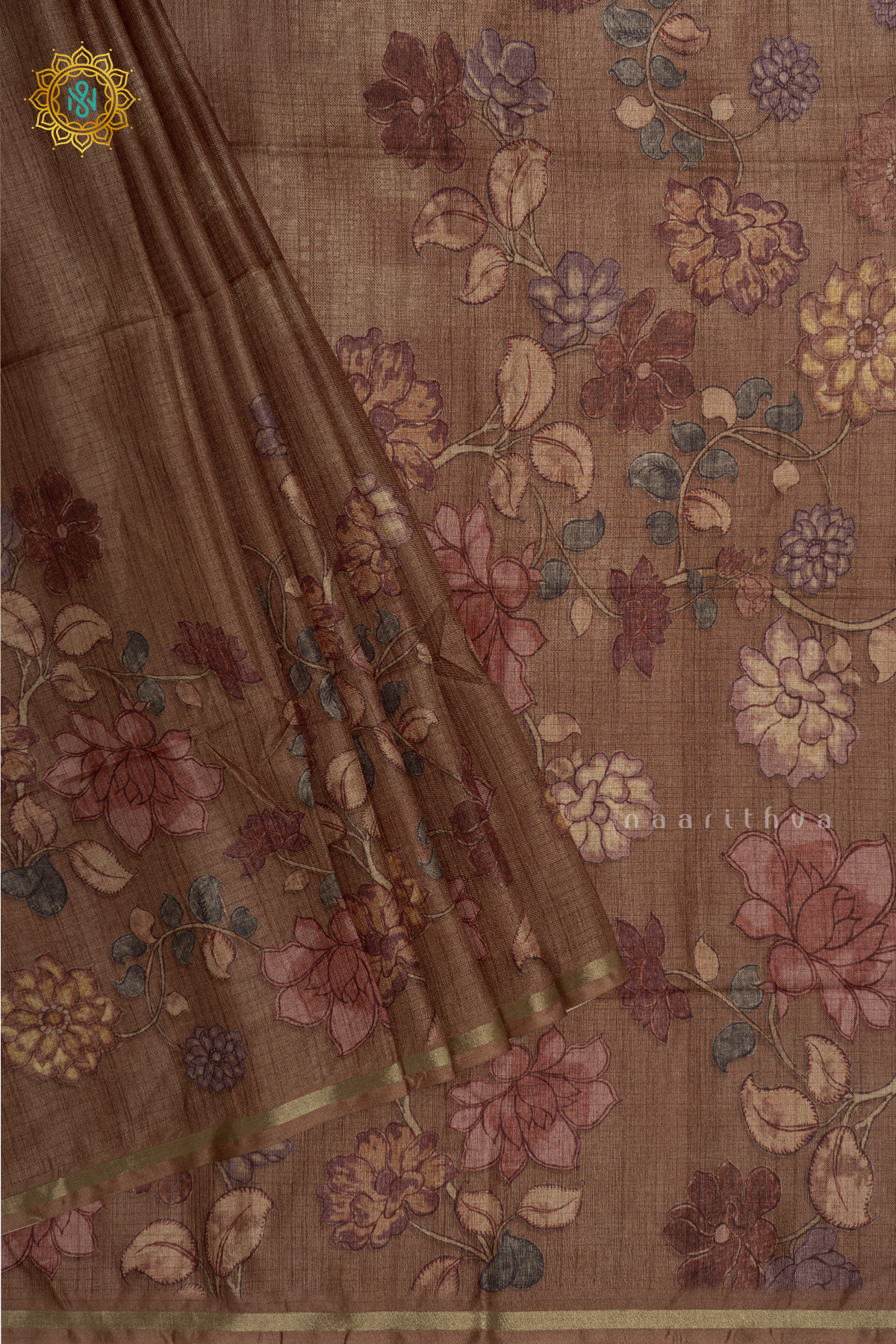 Light Brown Printed Kota Tussar Saree With Pallu & Blouse