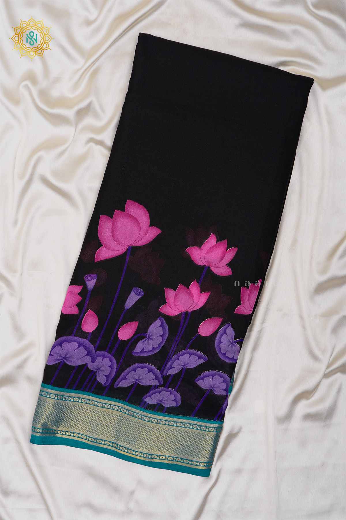 BLACK WITH SKY BLUE - SEMI GEORGETTE