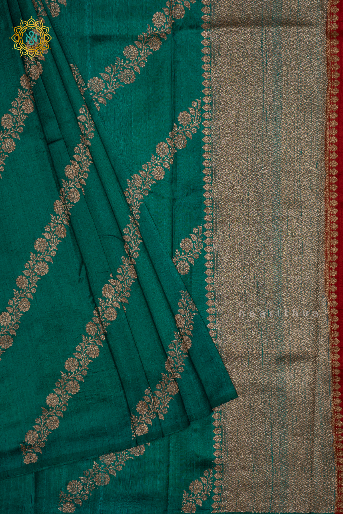 PEACOCK GREEN WITH RED - PURE BANRASI RAW SILK