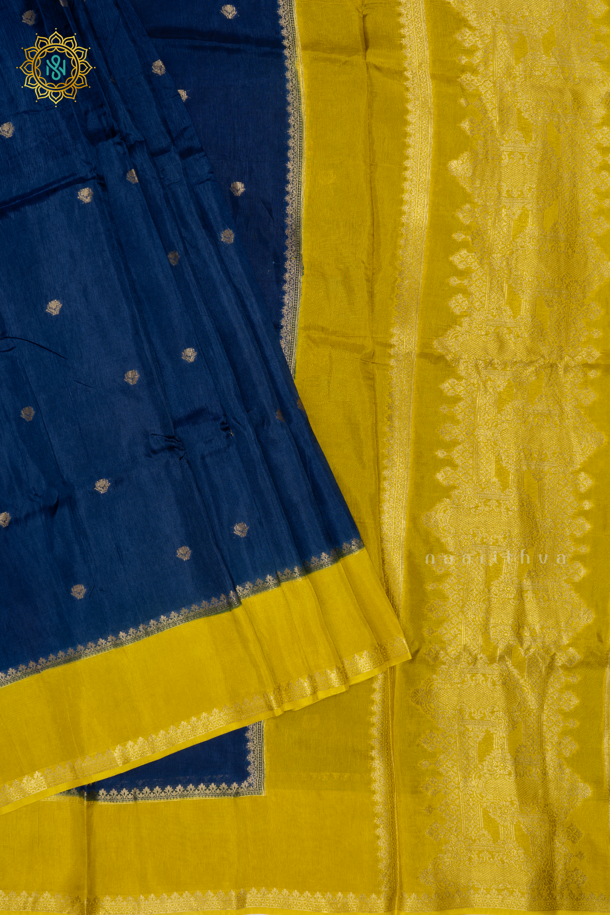 PEACOCK BLUE WITH YELLOW - DOLA SILK