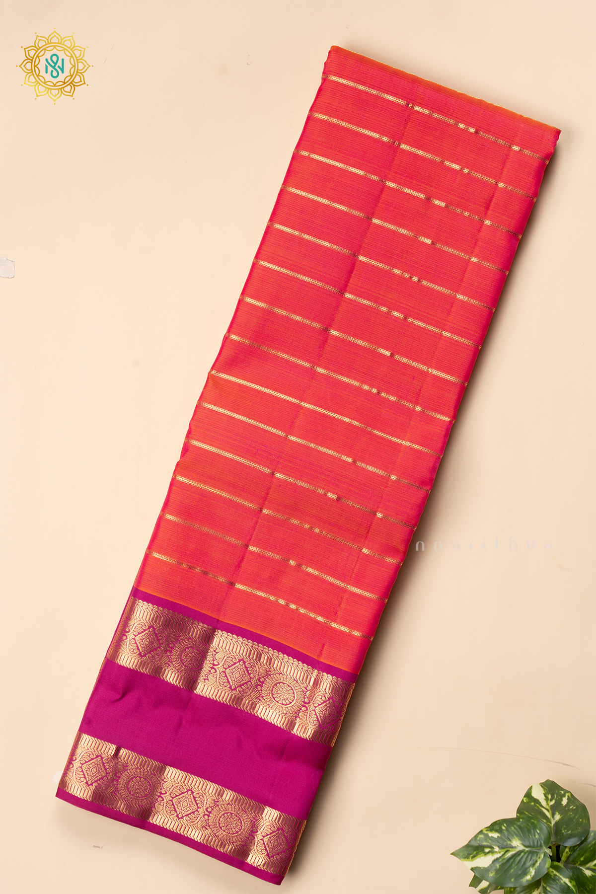DUAL SHADE OF ORANGE WITH PINK - PURE KANJIVARAM SILK