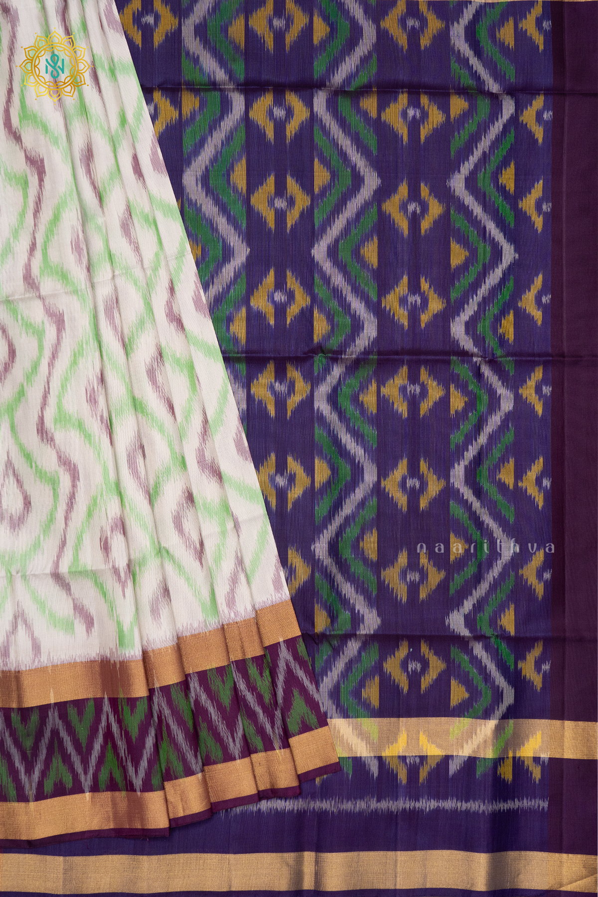 WHITE WITH PURPLE - PURE KANJIVARAM IKAT SOFT SILK