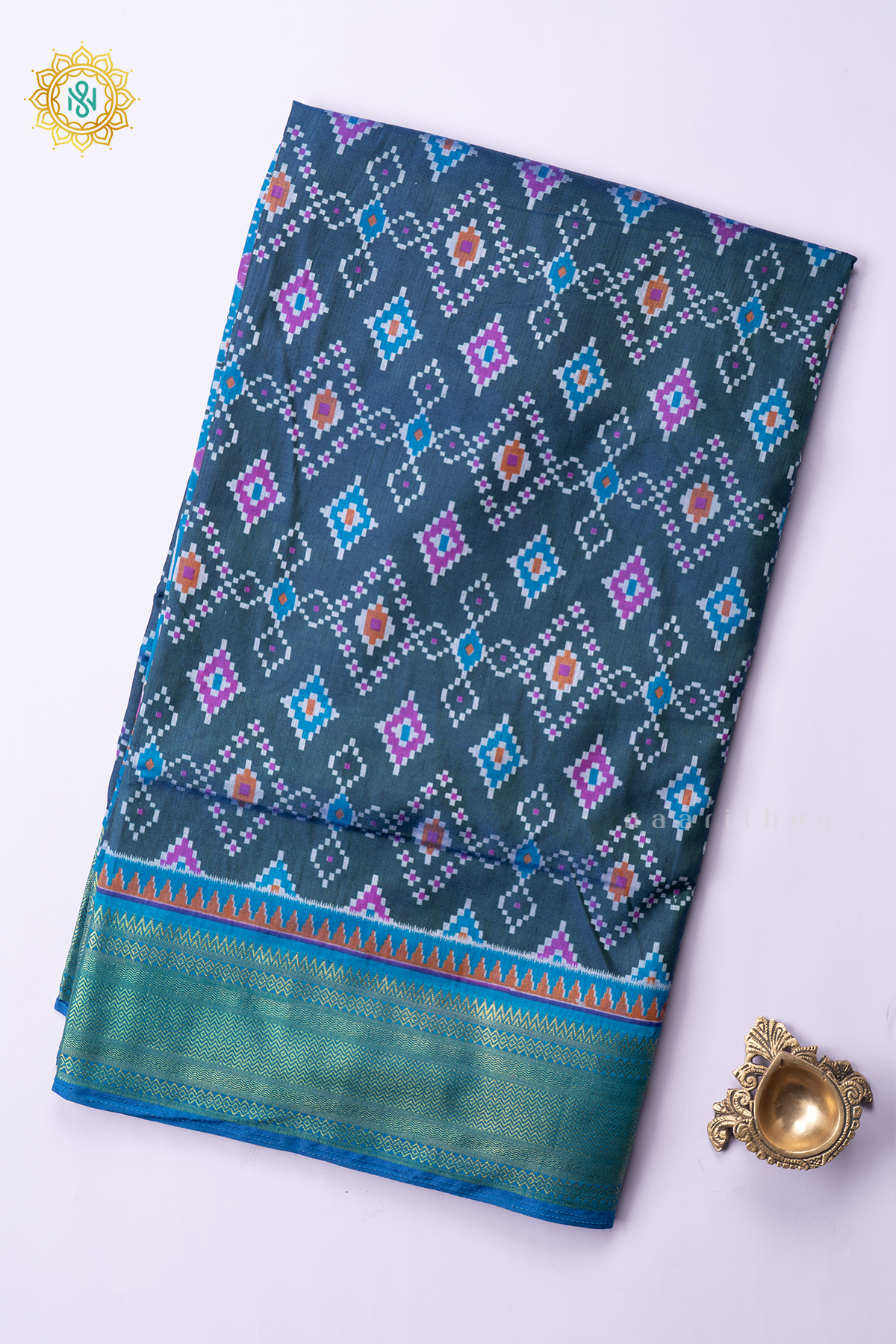 PEACOCK BLUE WITH SKY BLUE - SEMI PATOLA SILK