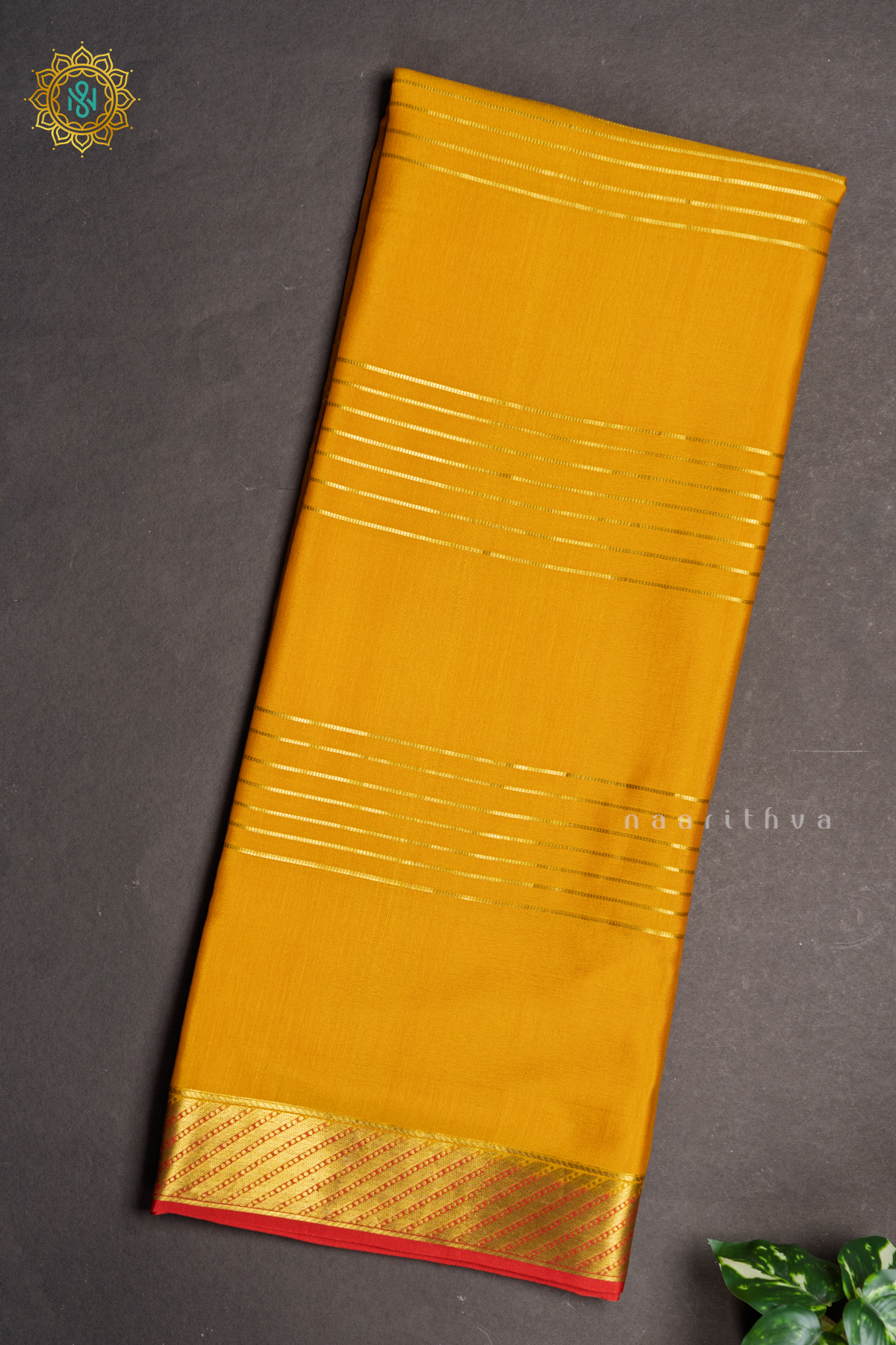 YELLOW WITH RED - PURE MYSORE CREPE SILK