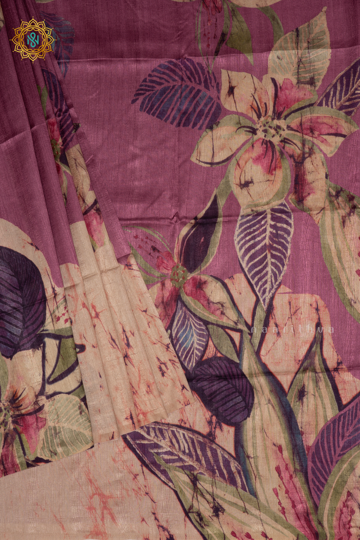 Pinkish Lavender - Semi Gicha Tussar Silk Saree with Allover Printed Body, Pallu and Blouse