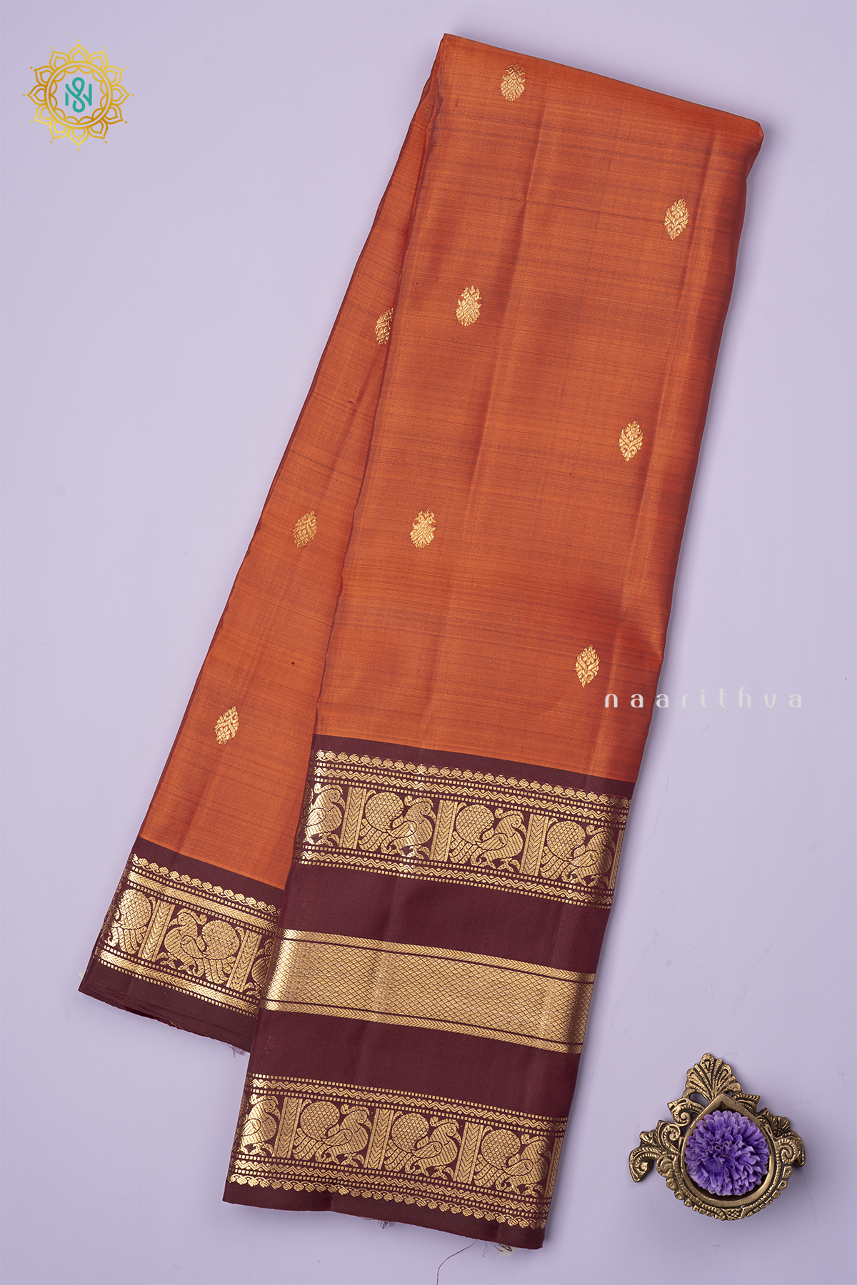 RUST ORANGE WITH BROWN - PURE KANJIVARAM SILK