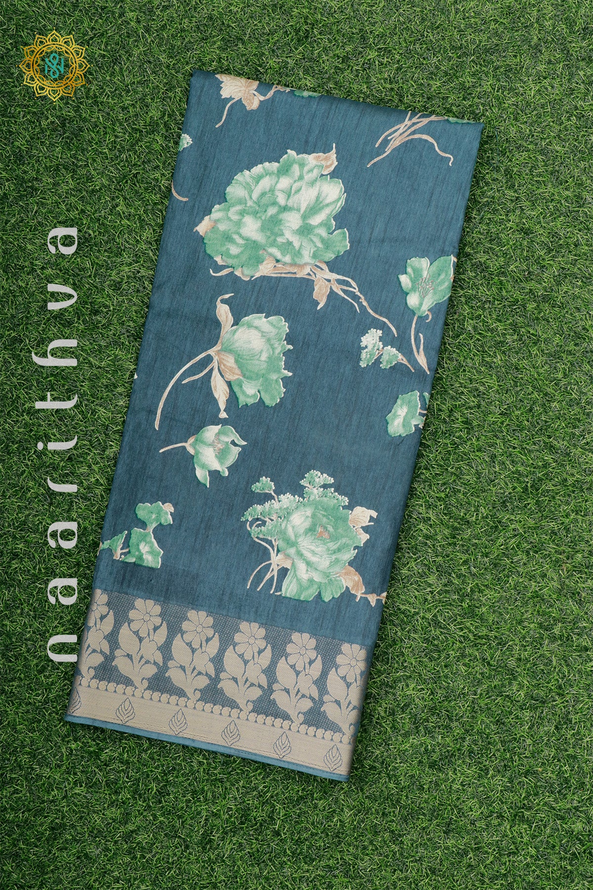 Green Dola Silk Saree With Printed Body And Zari Border