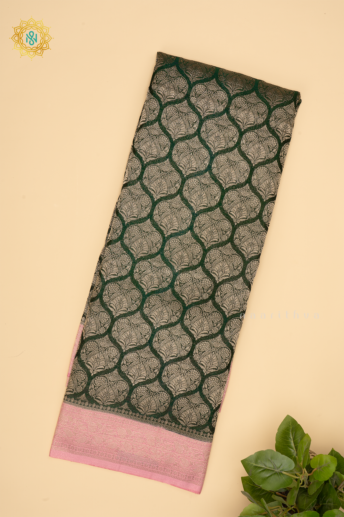 BOTTLE GREEN WITH PINK - SEMI CHIFFON GEORGETTE