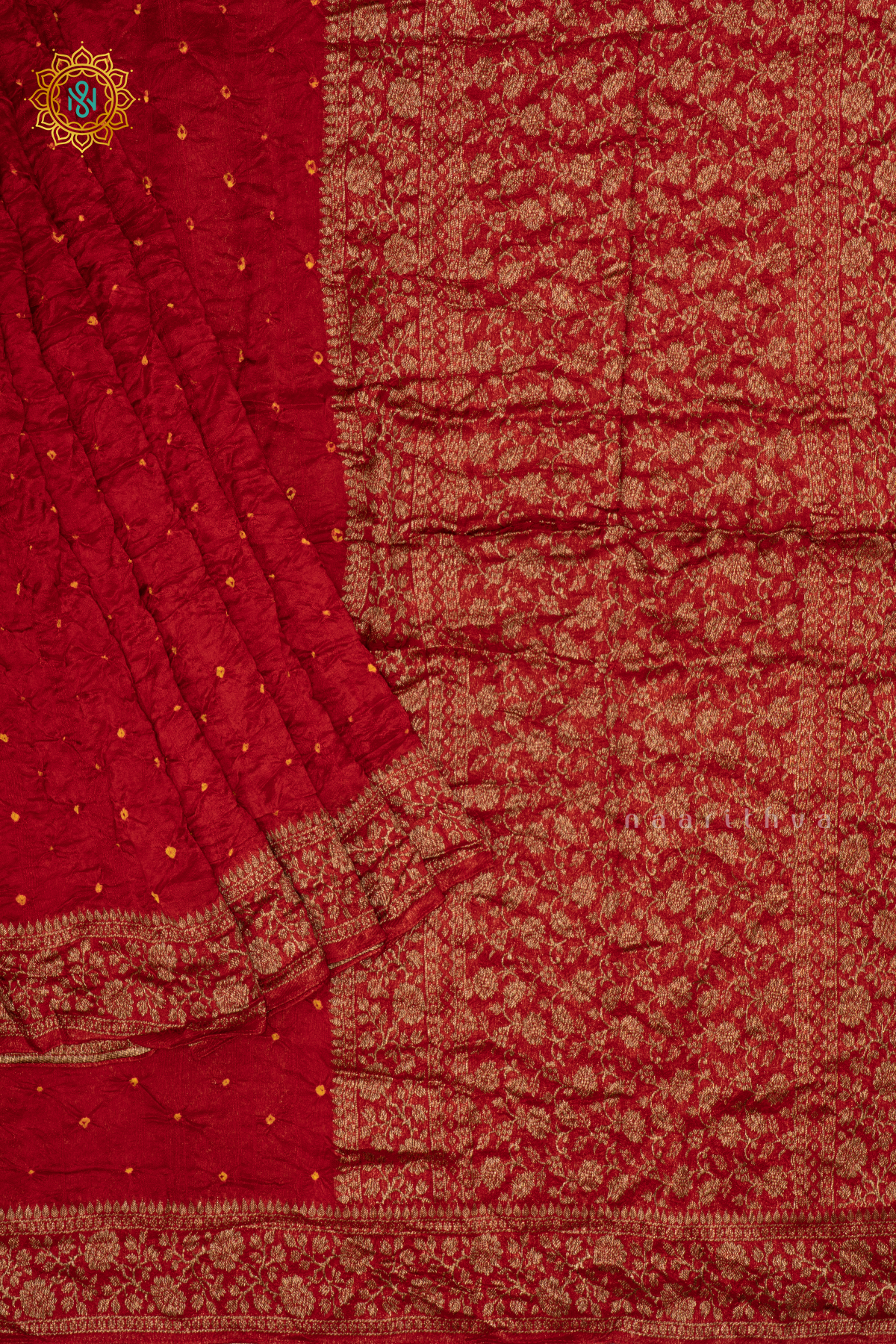 RED - SEMI TUSSAR WITH BANDHANI TIE & DYE