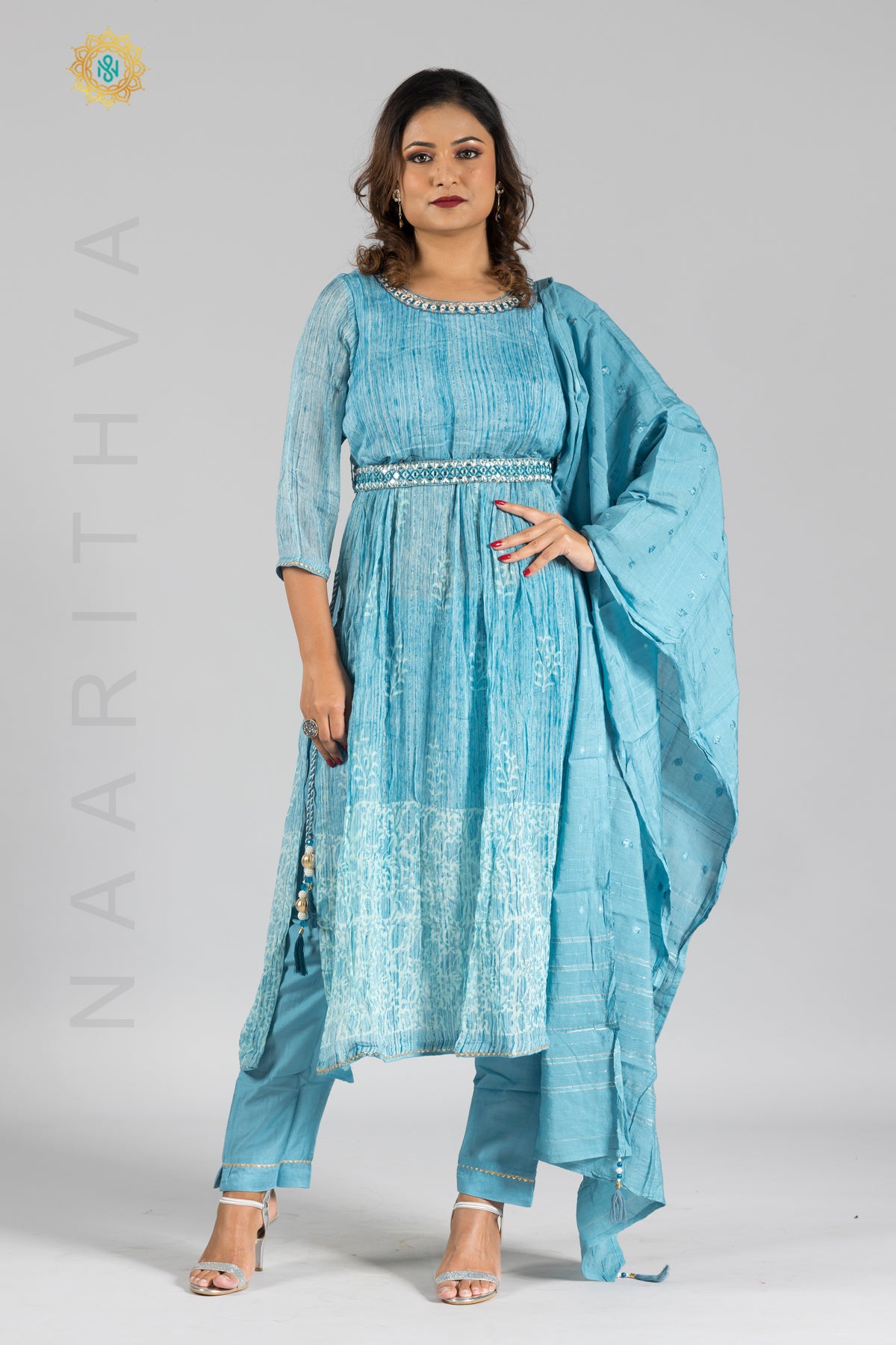 BLUE - PARTY WEAR NAYRA CUT SALWAR SUIT WITH STRAIGHT CUT PANT & DUPATTA