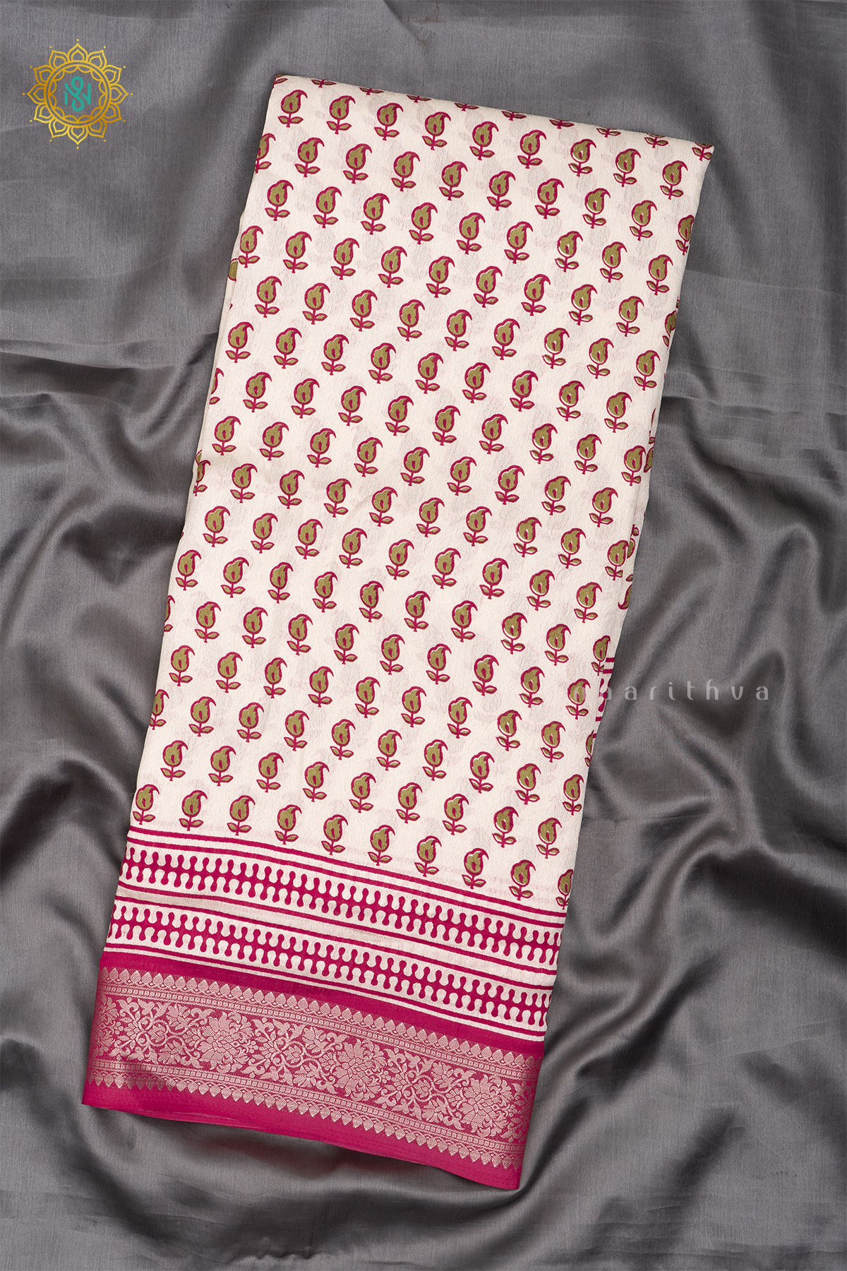 WHITE WITH PINKISH RED - SEMI GEORGETTE