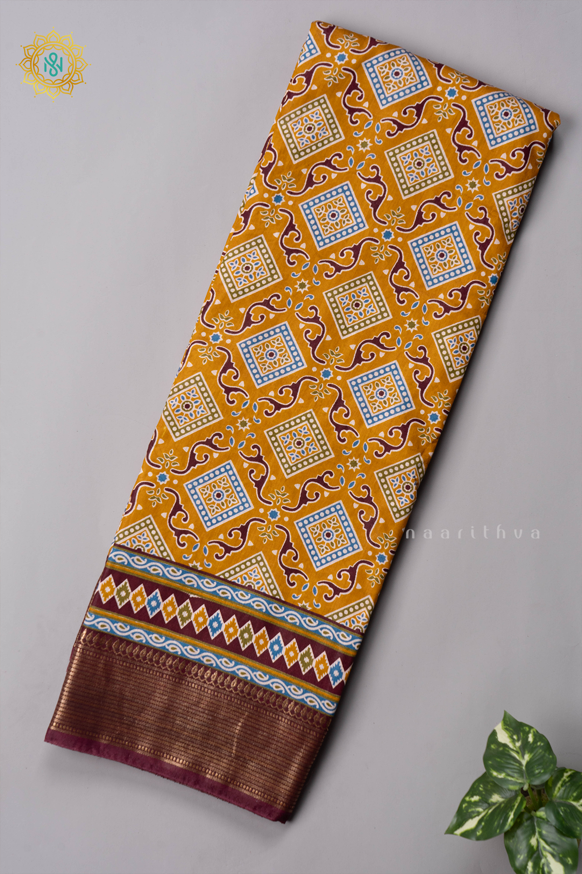 YELLOW WITH BROWN - VISCOSE COTTON