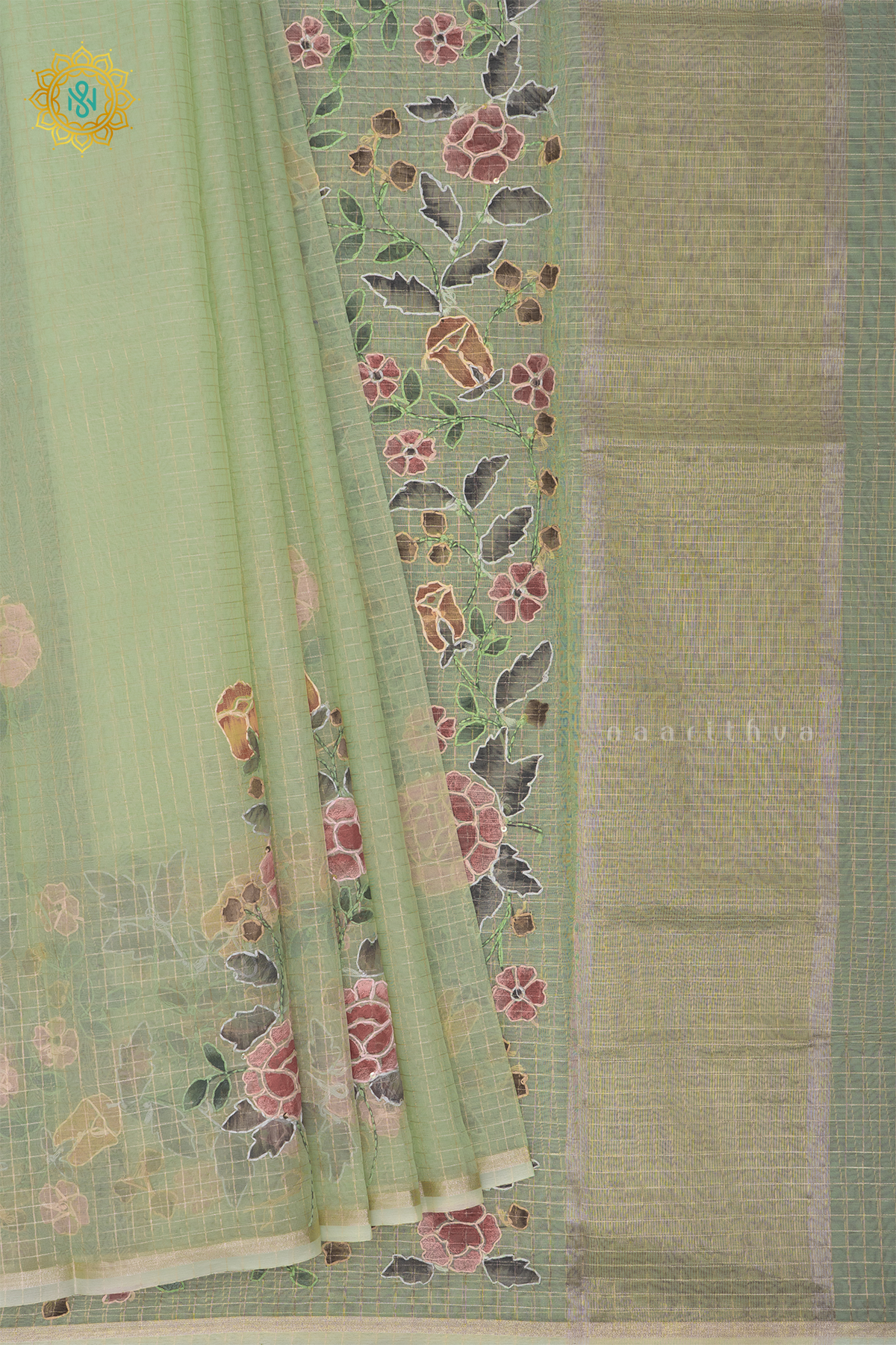GREEN - ORGANZA WITH KATHA WORK