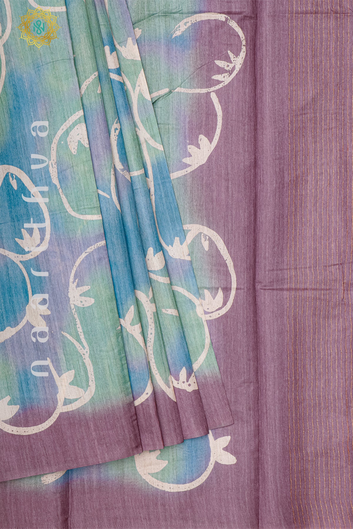 AQUA BLUE WITH PINK - KOTHA TUSSAR