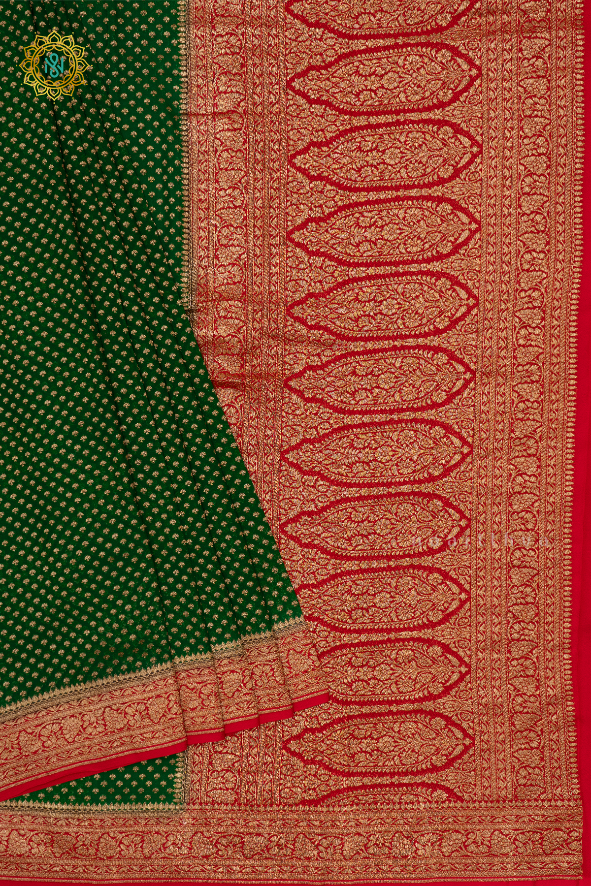 GREEN WITH RED - PURE BANARASI KHADDI GEORGETTE