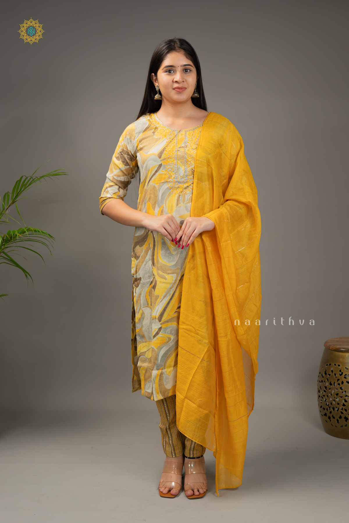 YELLOW - COTTON 3PC SALWAR SUIT WITH PRINTED TOP, BOTTOM & DUPATTA