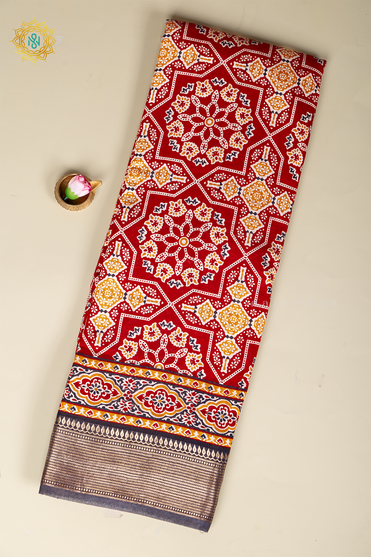 RED WITH BLACK - VISCOSE COTTON