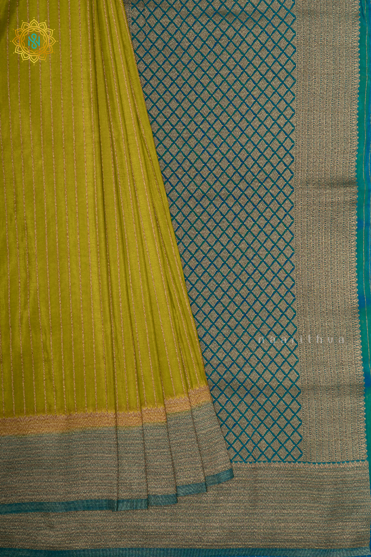 PARROT GREEN WITH SKY BLUE - SEMI CREPE GEORGETTE