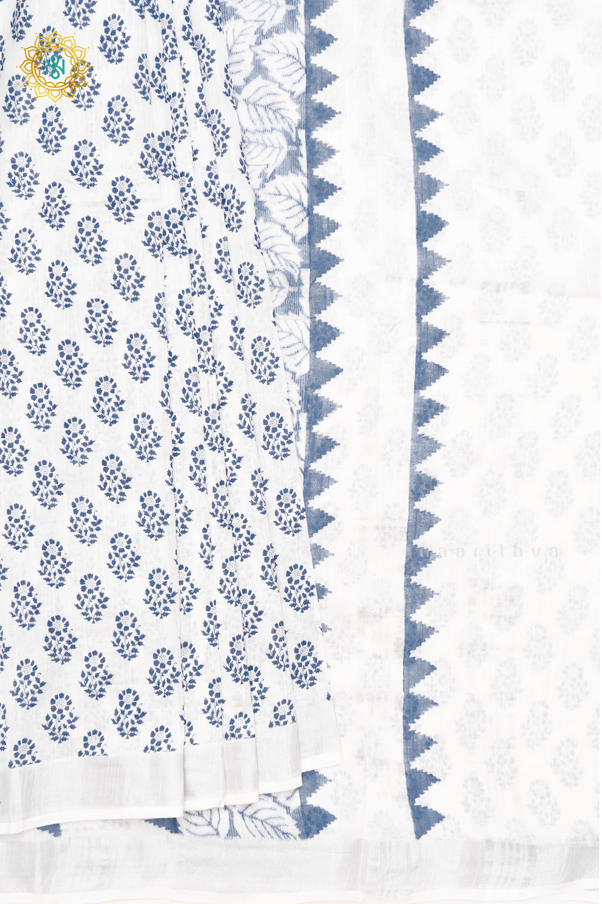 WHITE WITH BLUE - LINEN BY COTTON