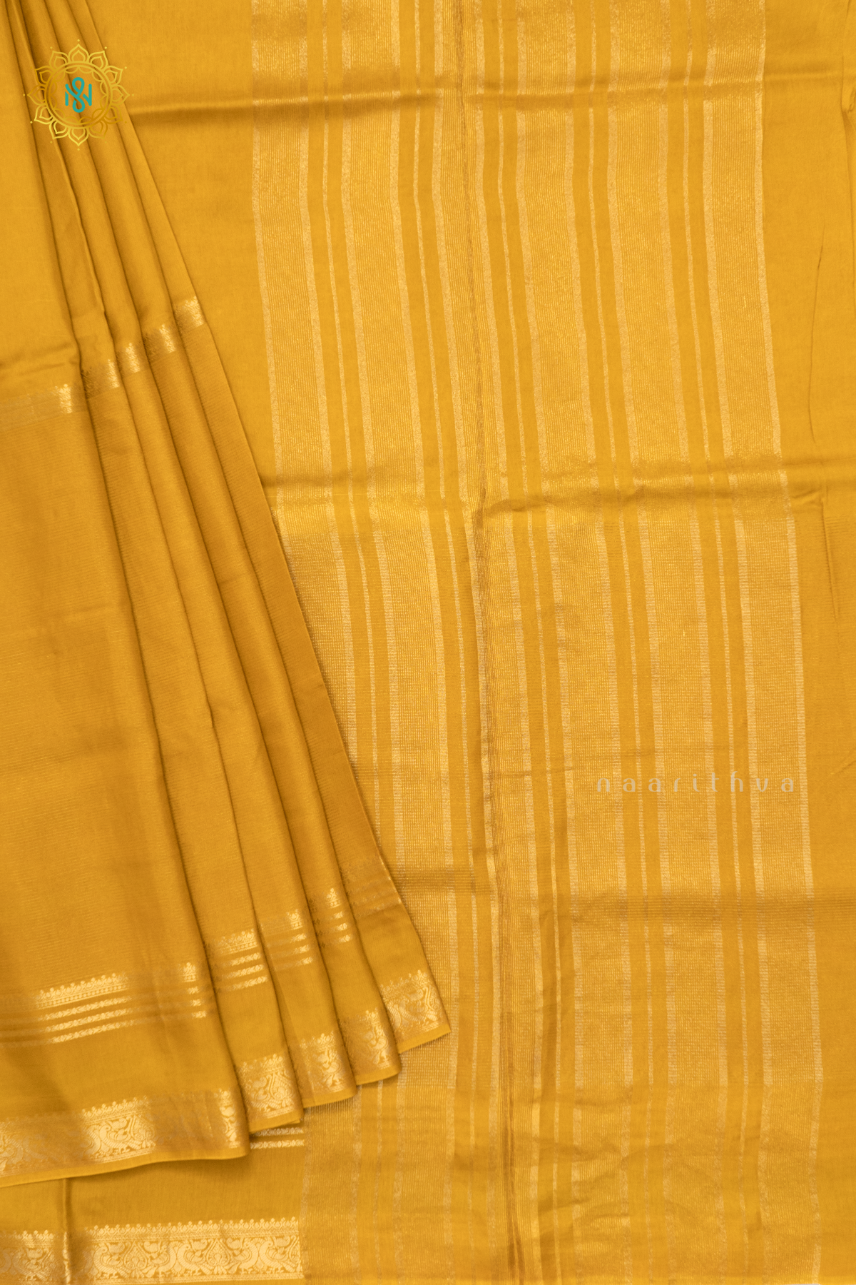 YELLOW WITH GREEN - SEMI CREPE SILK