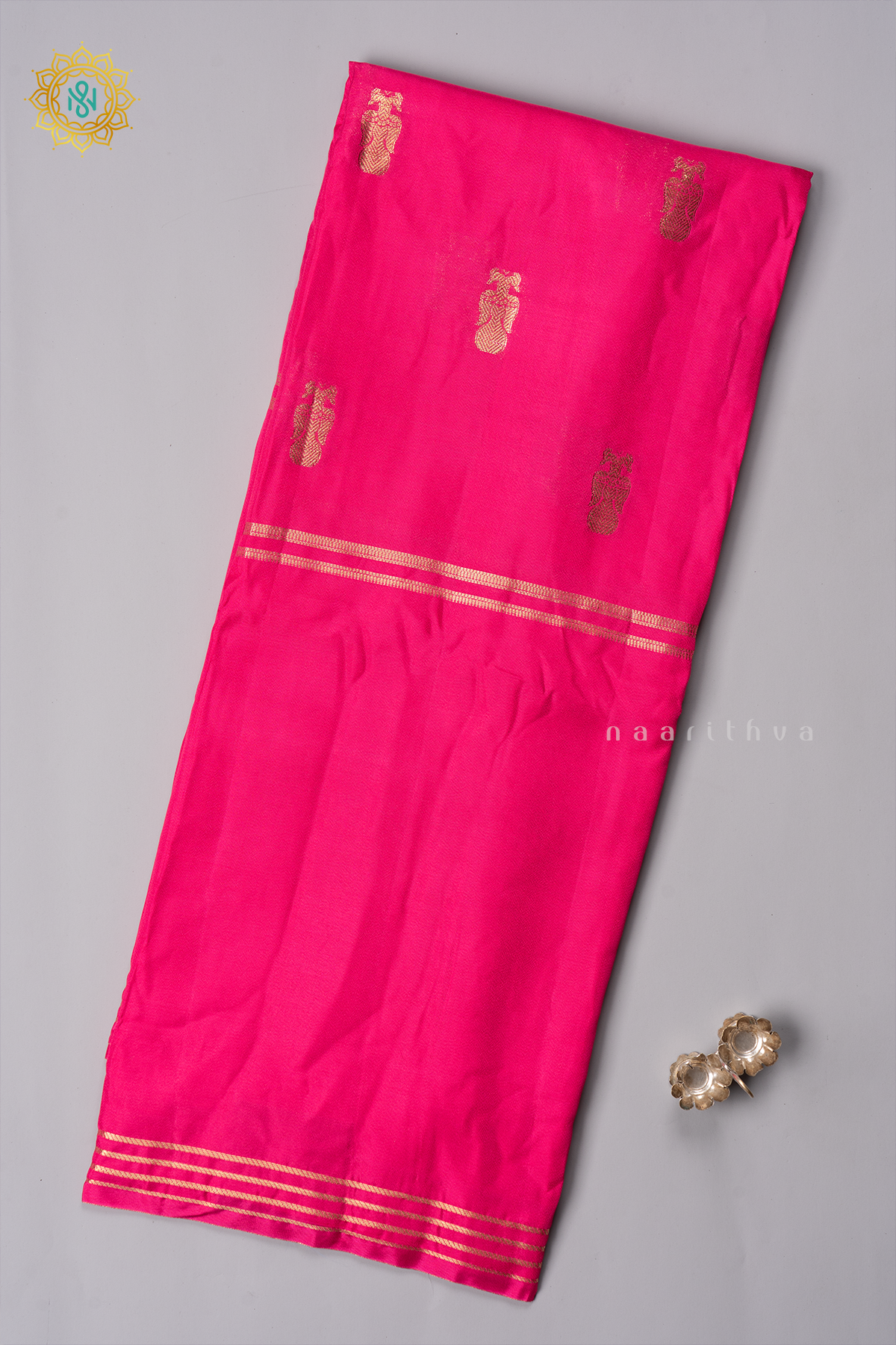 PINK WITH PEACOCK BLUE - SEMI CREPE SILK
