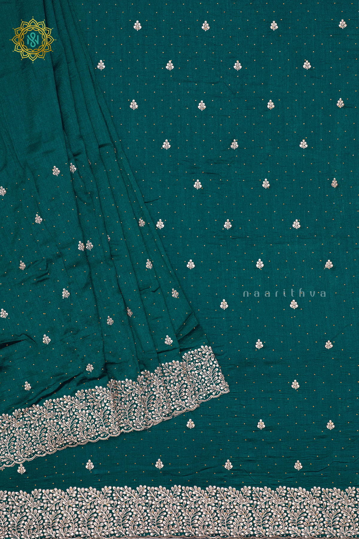 PEACOCK GREEN WITH PINK - PARTY WEAR TUSSAR GEORGETTE