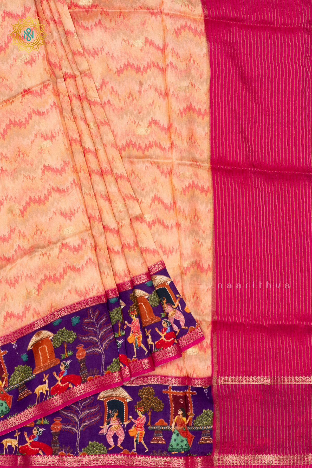 PEACH WITH PINK - SEMI CREPE SILK