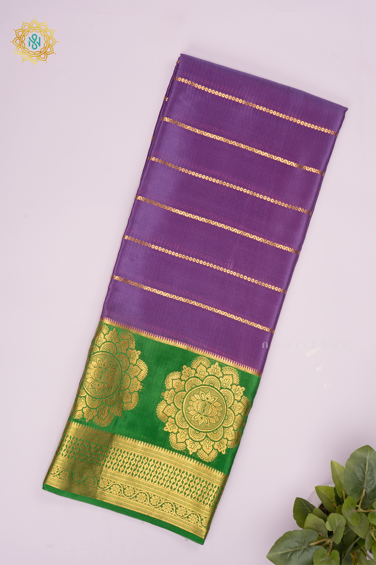 LAVENDAR WITH PARROT GREEN - PURE MYSORE CREPE SILK