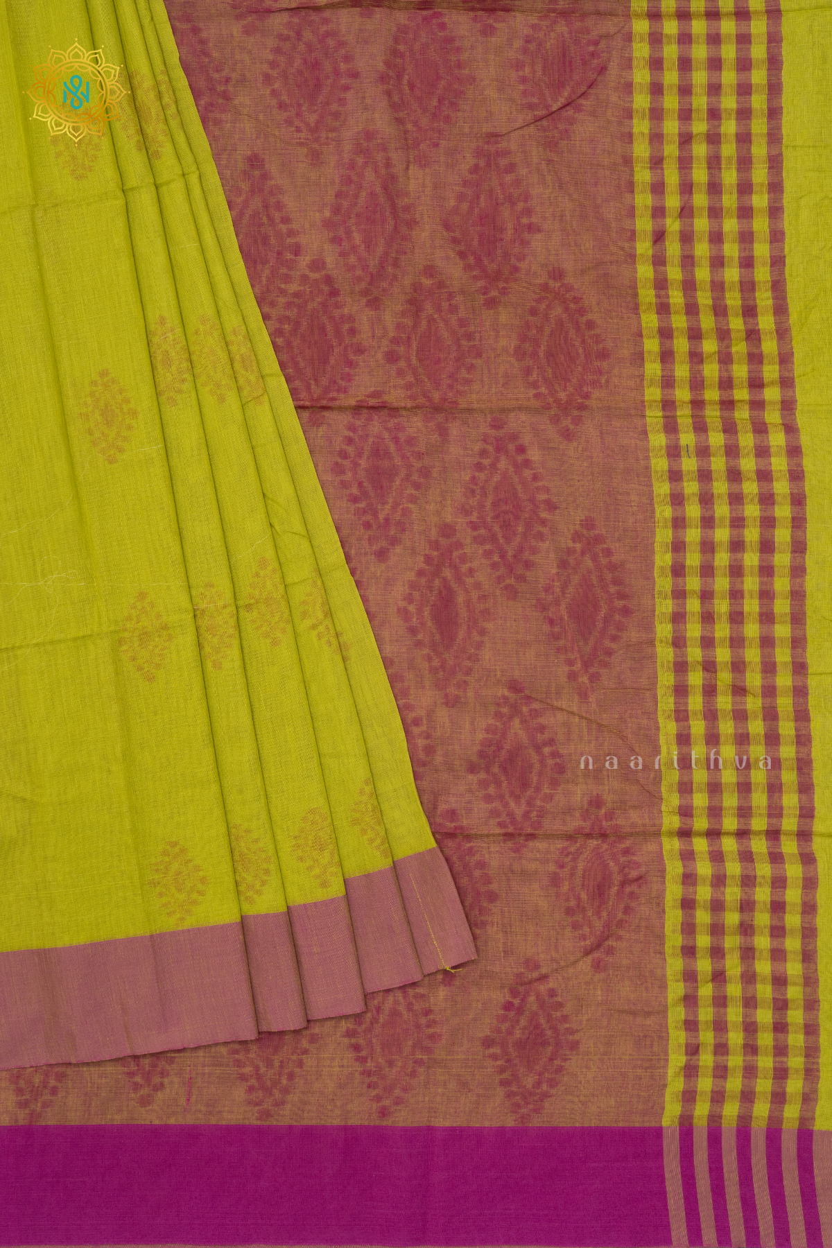 PARROT GREEN WITH MAGENTA - MUL COTTON