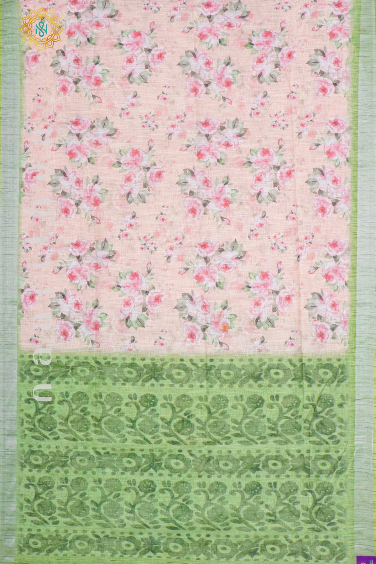 LIGHT PINK WITH GREEN - LINEN BY COTTON