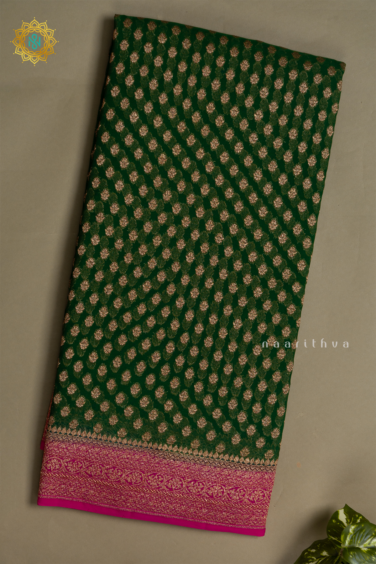 GREEN WITH PINK - PURE BANARASI KHADDI GEORGETTE