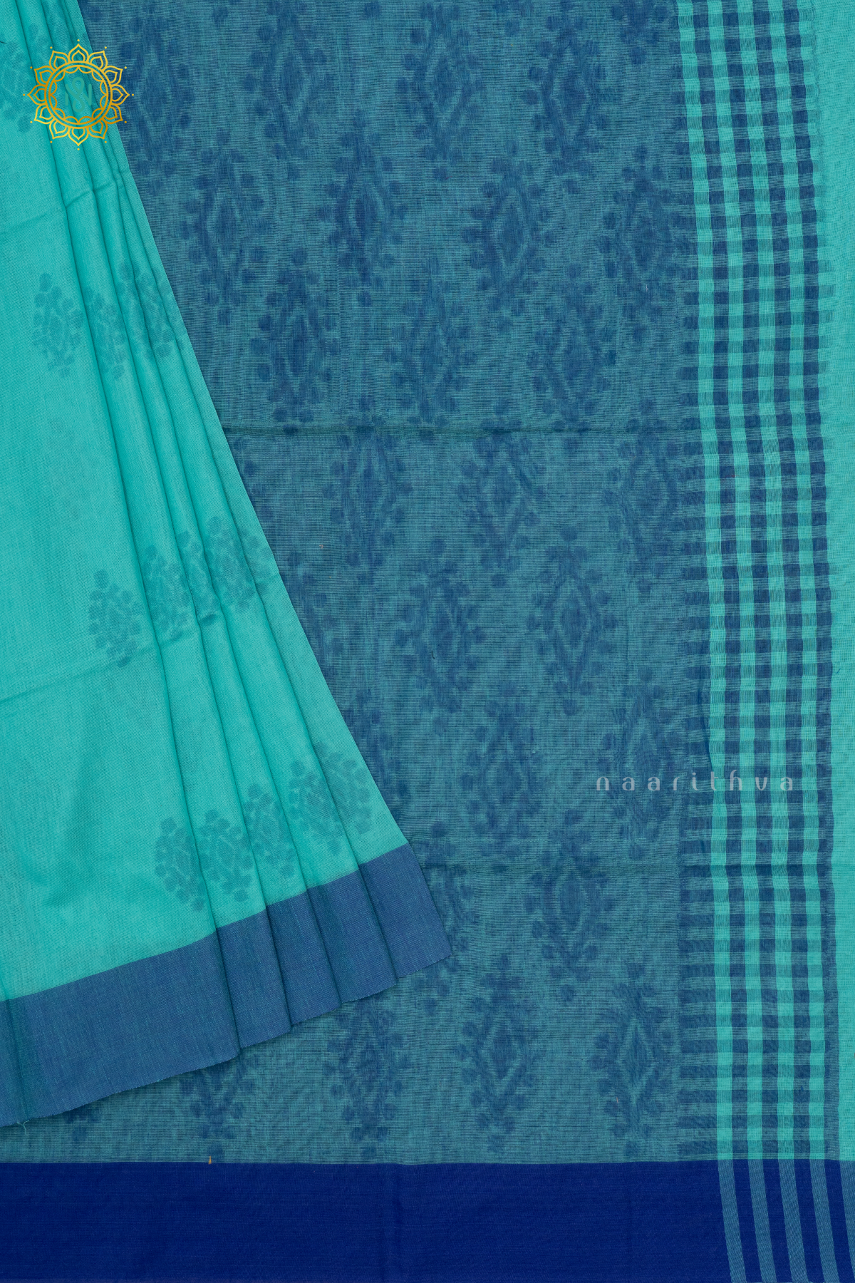 AQUA GREEN WITH BLUE - MUL COTTON