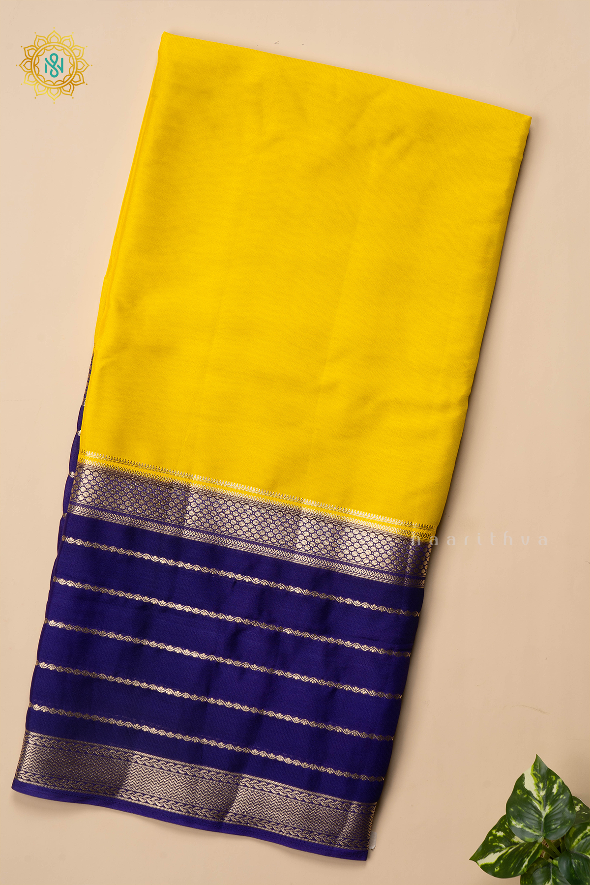 YELLOW WITH BLUE - SEMI MYSORE CREPE SILK