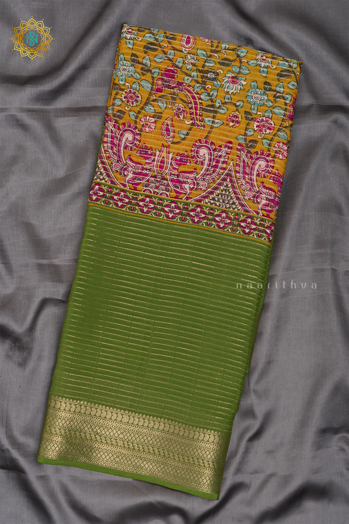 PARROT GREEN WITH YELLOW - SEMI GEORGETTE