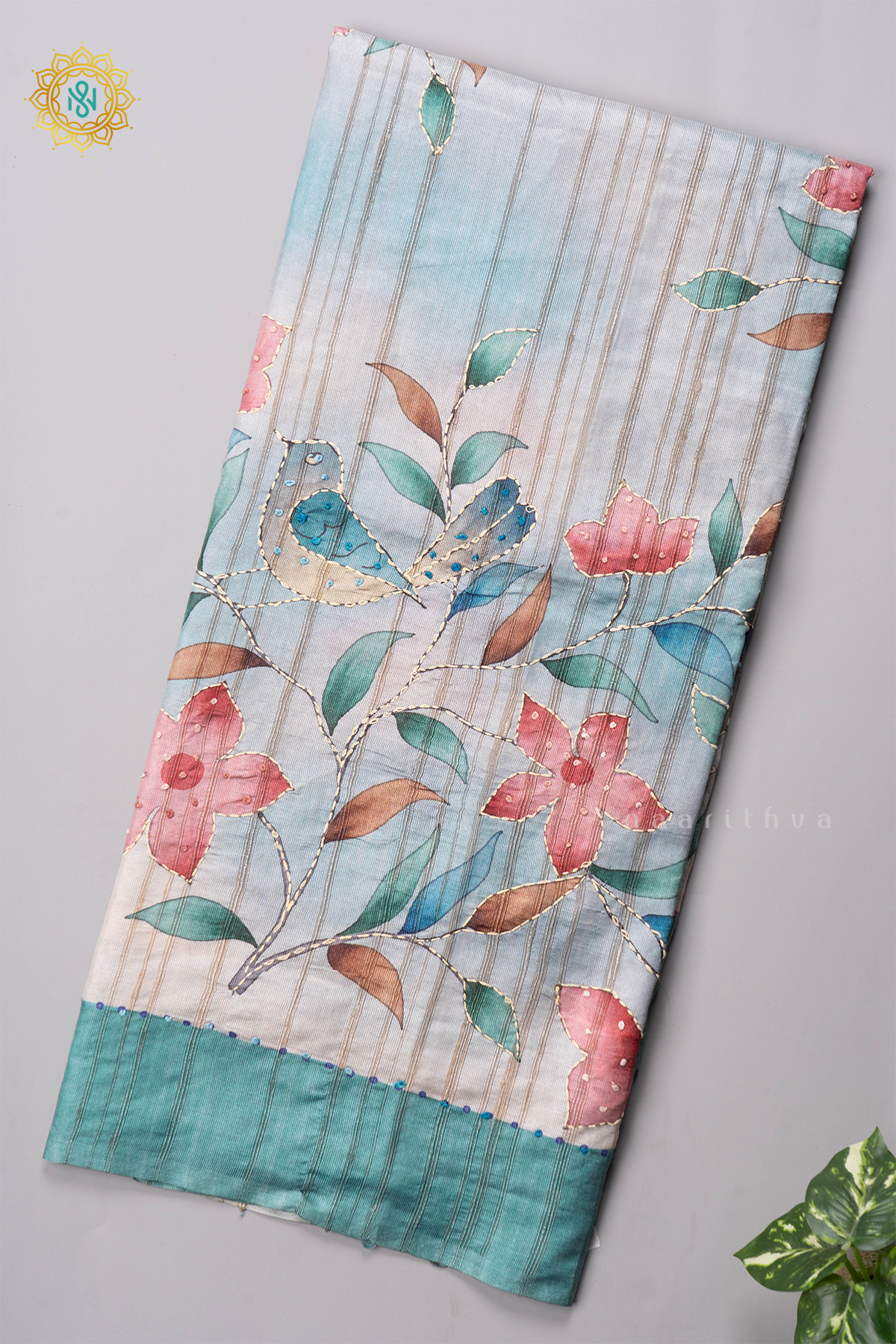 AQUA BLUE - KOTHA TUSSAR WITH KATHA WORK