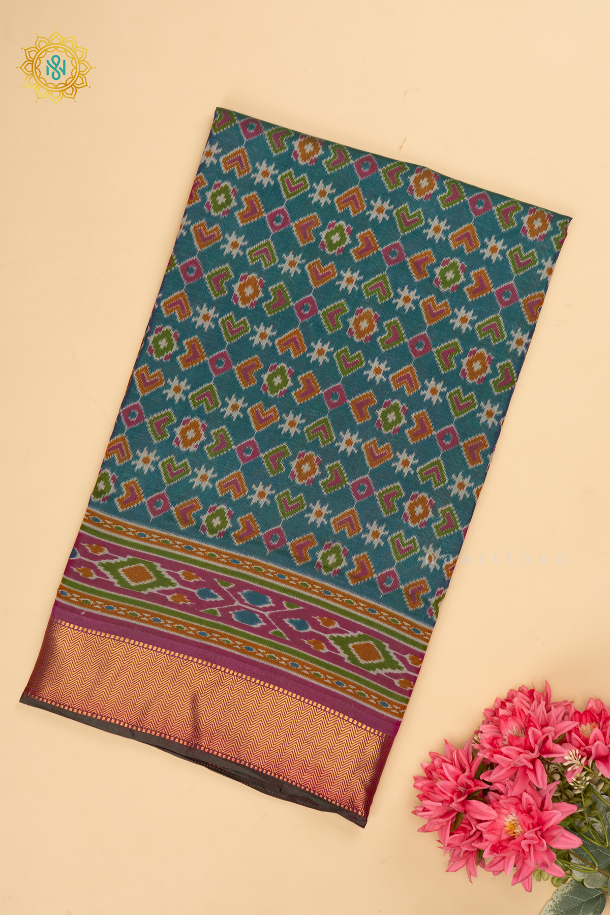 Cyan Blue with Pink - Semi Silk Saree Allover Patola Printed Body with Contrast Zari Border, Pallu and Blouse