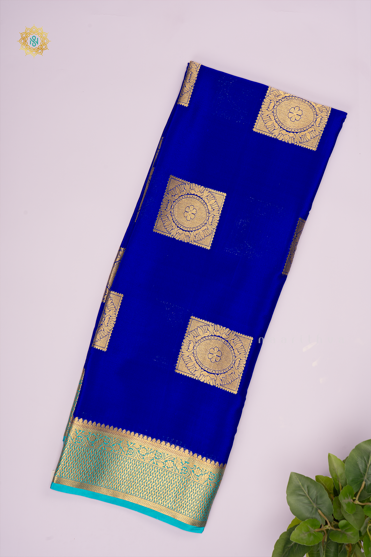 ROYAL BLUE WITH SKY BLUE - PURE MYSORE CREPE SILK